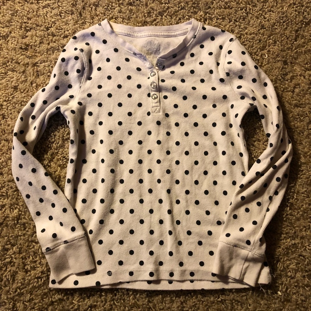 White with black polka dot long sleeve shirt